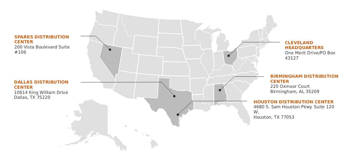 Merit Brass Distribution Network Map